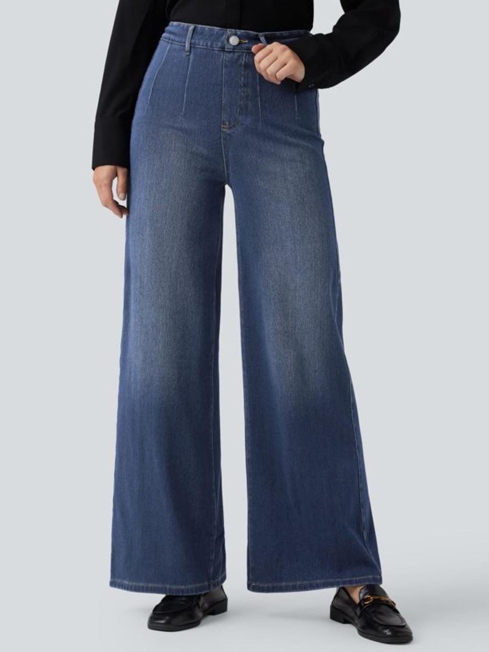 Halara Flex High Waisted Tummy Control Wide Leg Jeans XL Medium Wash Denim